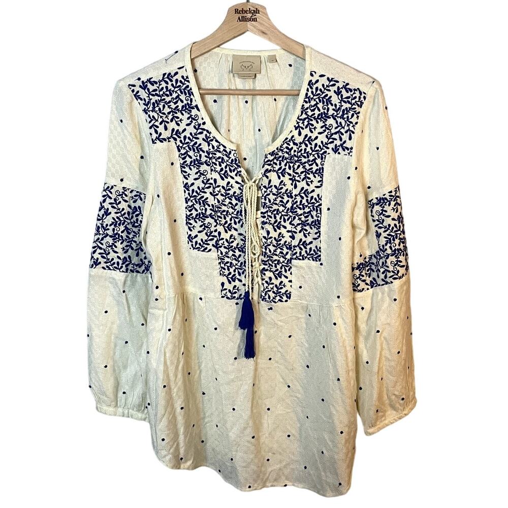 Anthro Floral Embroidered Boho Peasant Top SZ 10 Vanessa Virginia Lagenlook EUC